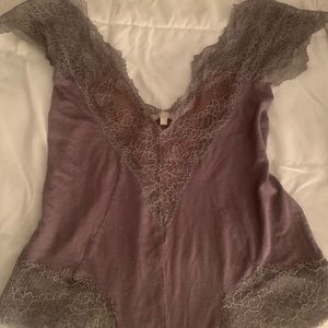 Naked Princess soft grey body suit with lace capped sleeves